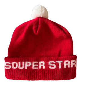 Red and white unisex men's or women's vintage "Souper Star" Beanie